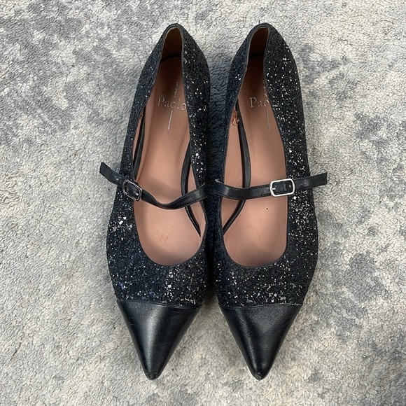 Linea Paolo Niara Glitter Flat Pointed Toe Mary Jane Black Sparkle Sz 11 - Picture 3 of 13